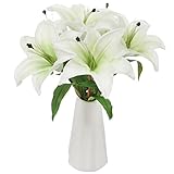 Tinsow Künstliche Lilien für Hochzeit, Zuhause, Party, Garten, Geschäft, Büro, Dekoration, Osterlilie (Weiß, 6)