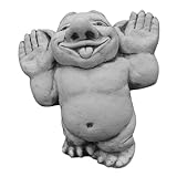 gartendekoparadies.de Massive Steinfigur lustiger Troll Hallo, da Bin ich! Höhe 25 cm, Grau, 6 kg, aus Steinguss frostsicher Figur für den Aussenbereich