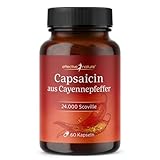 Capsaicin Kapseln aus Cayenne-Pfeffer - 60 Stk. - Hochdosiert mit 590 mg - 24000 Scoville Heat Units (SHU) - Perfekte Alternative zur Master-Cleanse-Diät