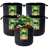 Tomaten kübel,11 L Pflanzsack aus Stoff,Kartoffelsack mit Griff, Wiederverwendbare Pflanztasche für Den Anbau von Kartoffeln, Tomaten,Gemüse,Blumen,Verdickter und Belüfteter Gartentopf, 5 Stück -3 Gal