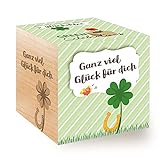 Feel Green 296688 Celebrations Ecocube, Glücksklee, Holzwürfel Mit Lasergravur «Ganz Viel Glück Für Dich», Nachhaltige Geschenkidee, Anzuchtset, Made in Austria, natural
